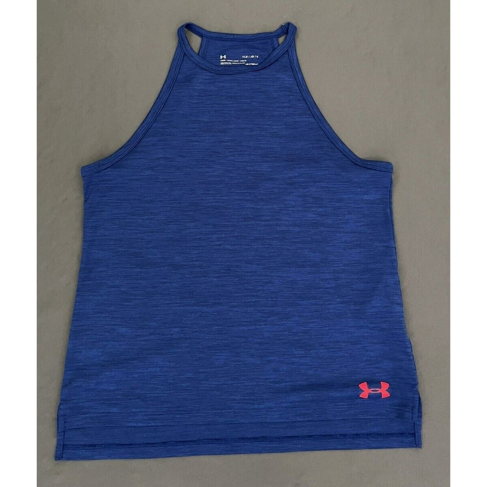 Under Armour Youth Large YLG Girls Tank Top Loose Fit Heat Gear Workout Blue Top - Picture 5 of 10